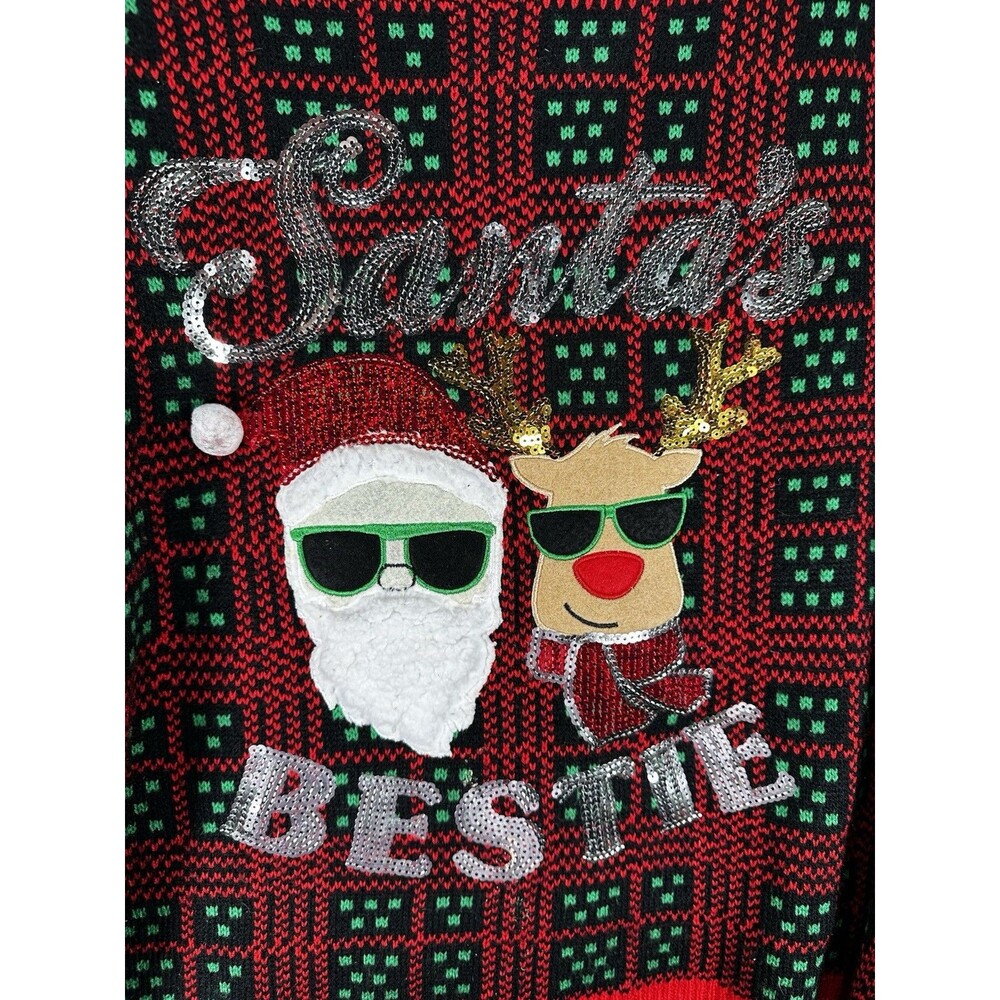 Holiday Ugly Christmas Sweater Girl’s Size XXL 3D Santa Rudolph Sequins